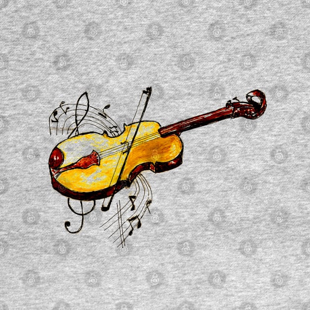 Yellow Violin with Notes by AnnArtshock